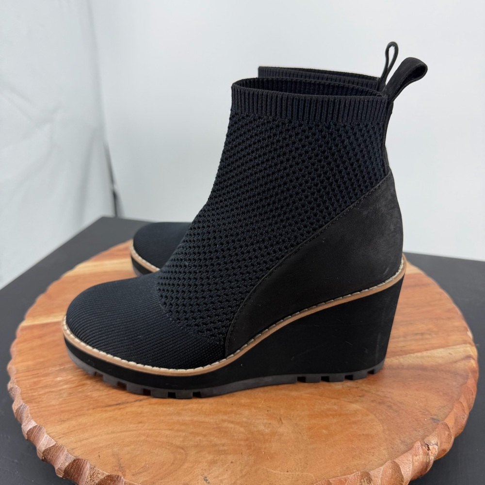 Eileen Fisher Quill Black Knit Wedge Bootie Size 5.5 - Picture 3 of 7